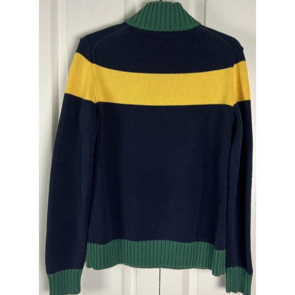 Polo Ralph Lauren Quarter Zip Sweater Boys XL Navy Yellow‎ Green Striped A33
